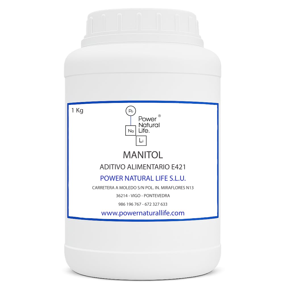 Manitol en Polvo | Power Natural Life | Bote 1 kg | Aditivo Alimentario E421 | Edulcorante y Agente de Carga | Uso Alimentario, Técnico e Industrial