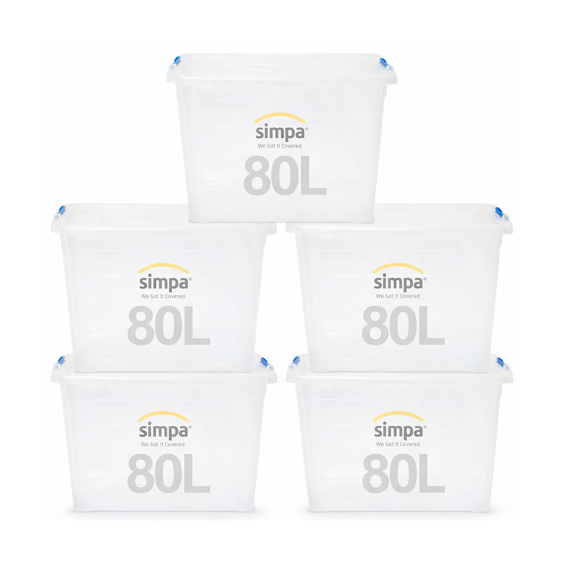 simpa 80L Stackable Plastic Storage Box with Click Lock Lid - Clear