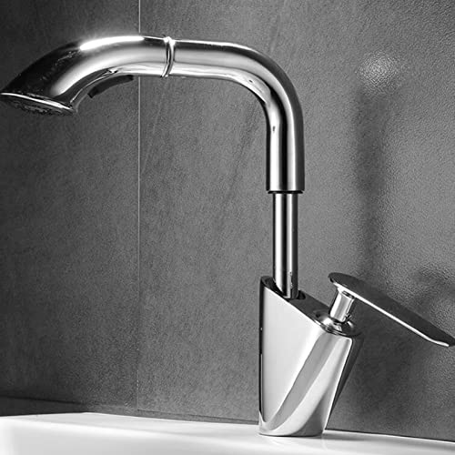 Robinet de lavabo noir extractible et pivotant pour eau chaude et froide en laiton de salle de bain