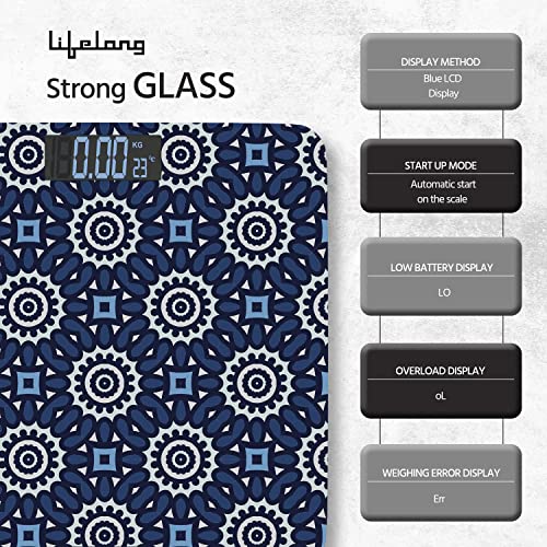 Image of Lifelong Azure Weighing Scale (LLWS72 Indian Cultural Series - Gujarat)|Digital Weight Machine for Body Weight|6mm Thick Tempered Glass with LCD Display|Bathroom Weighing Scale (Blue)