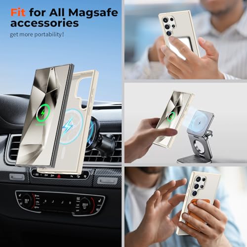 Image of SUPFINE Magnetic for Samsung Galaxy S24 Ultra Case with Screen Protector(Compatible with MagSafe) (Military Grade Drop Protection) Slim Translucent Shockproof Phone Case,Stone