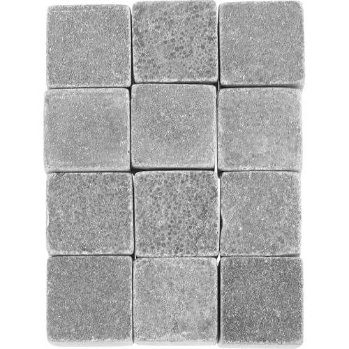 HOMOCONO 12Pcs Reusable Whiskey Stones Beverage Cooling Rocks Set, Wear-Resistant Gray 2X2X2Cm Ice Cubes for Whiskey Chilling, Household Drink Cooler Accessory