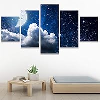 SIGNWIN 5 Panel Canvas Wall Art Modern Art Astronomy & Space Dramatic Minimalist Moon Multicolor Photography for Home Decorations Ready to Hang - 60