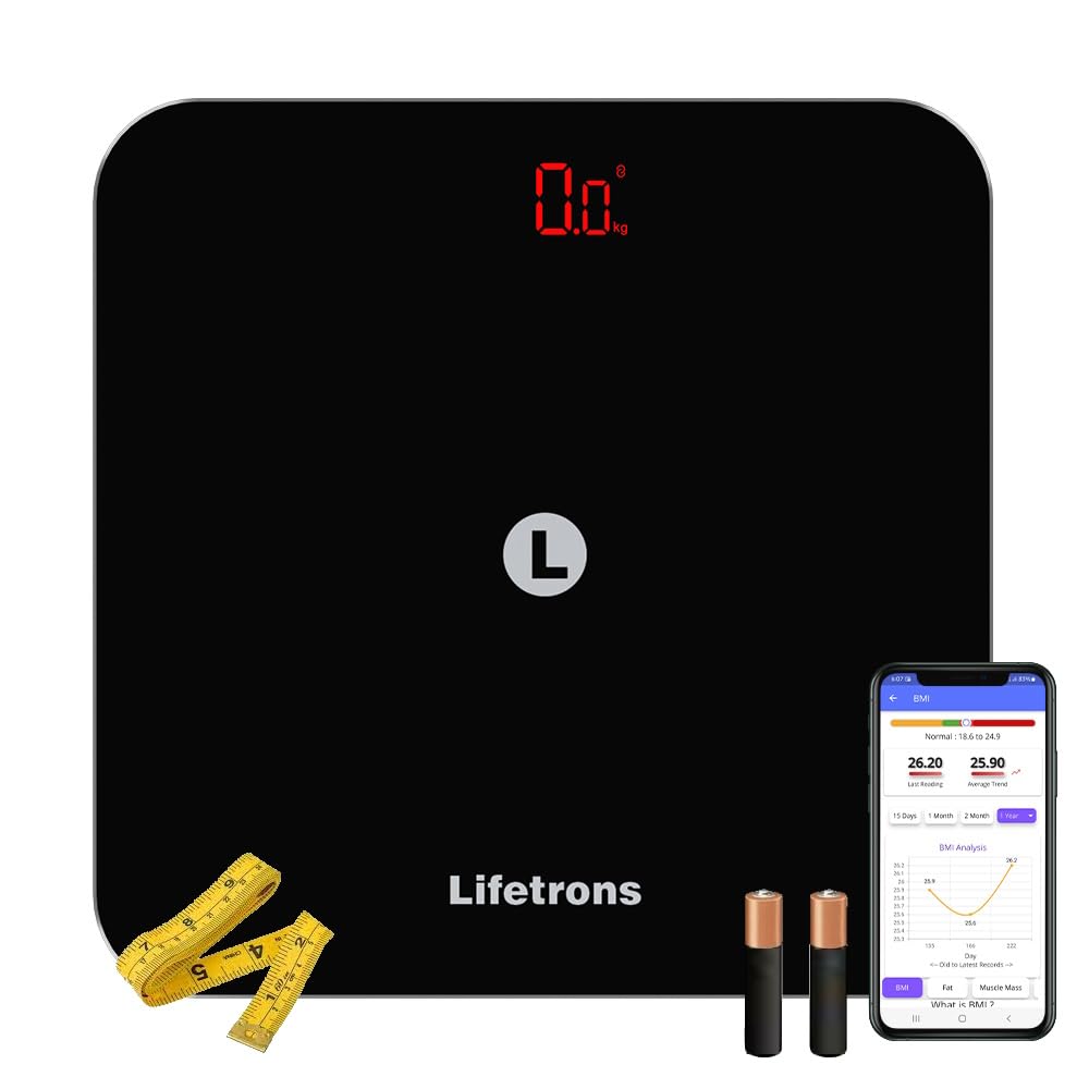 Lifetrons Thin Plus BMI Digital Body Weight Scale | Smart Bathroom Scale with Bright LED | Free Lifetrons Health App,Measuring Tape, Batteries - Black [No Body Fat Function]-image-15