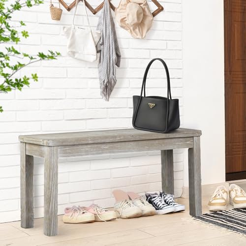 Image of VINGLI Outdoor Wooden Bench, 40 inch Porch Bench Outdoor Backless Garden Bench, Small Outdoor Bench for Deck Patio Entryway (Grey, 40in)