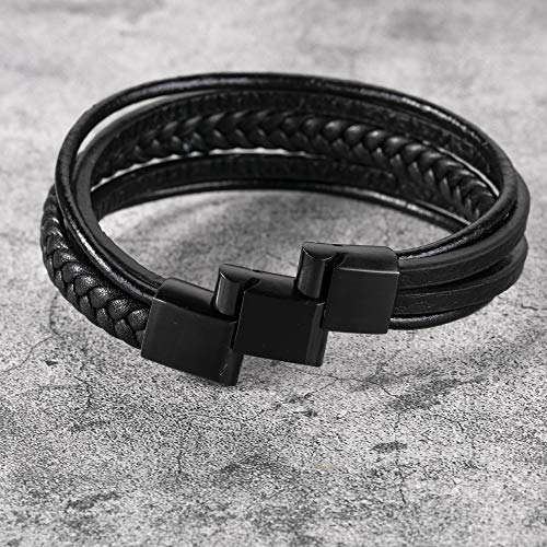 Lederarmband für Herren aus Edelstahl und Echtleder mit Magnetverschluss