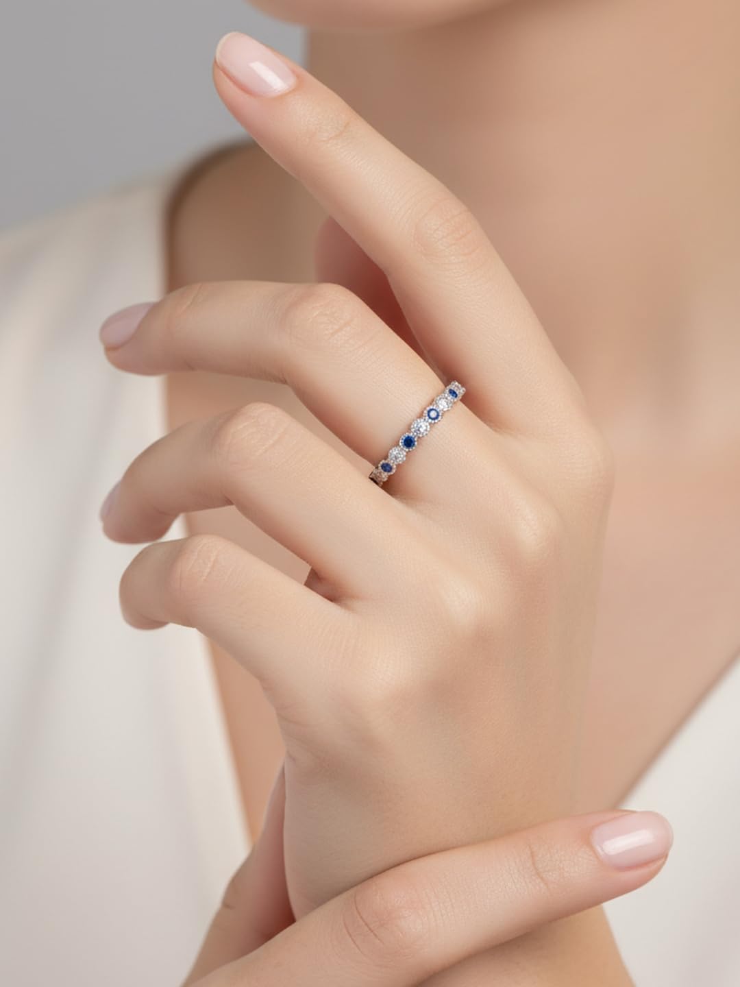 Moissanite and Sapphire/Ruby/Emerald Eternity Rings for Women, Solid 925 Sterling Silver, Stackable Wedding Band, Anniversary Valentines Mother's Day Gifts, Size 4-11