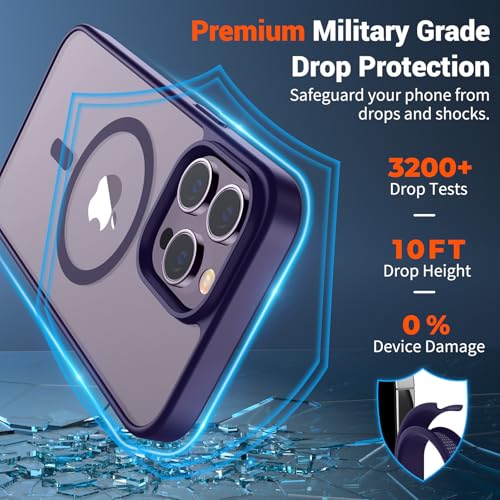 Image of SUPFINE Magnetic for iPhone 14 Pro Max Case (Compatible with MagSafe) (Military Grade Drop Protection) Slim Translucent Matte Shockproof with Anti-Fingerprint Phone Case,Dark Purple