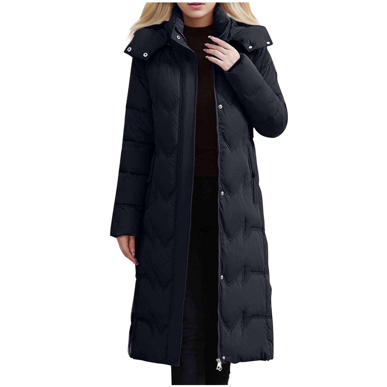 Wintermantel Damen Lang Warm Winterjacke Outdoor Warm Gefüttert Steppjacke Lange Elegant Langarm Winter Parka Jacke mit Kapuze Winterparka Mantel Einfarbig Bequemes Sportjacke Steppmantel Mantel