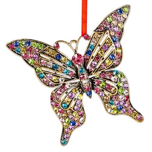 WhatSign Butterfly Gift for Women - Colorful Christmas Ornaments Metal Beauty Girly Monarch Ornament for Christmas Tree Decorations Unique Keepsake Gifts for Girls Kids Sister