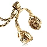 Aienid Men Necklace Gold Stainless Steel Headset Vintage Punk Pendant Necklace Chain for Boys Gifts