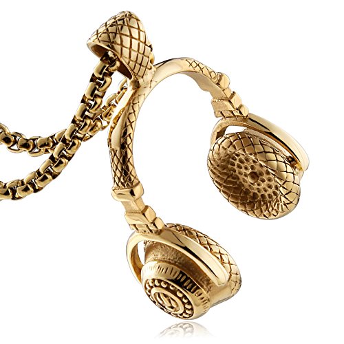 Aienid Men Necklace Gold Stainless Steel Headset Vintage Punk Pendant Necklace Chain For Boys Gifts #TOP7
