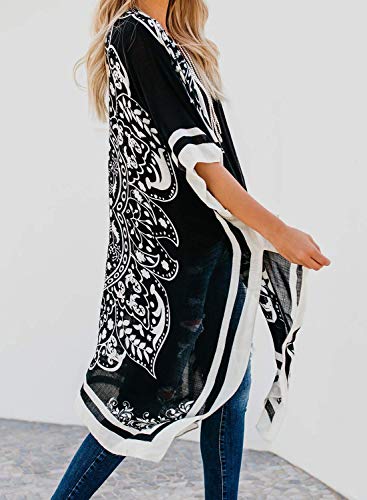 Image of Breezy Lane Women's Kimono Cardigan Summer Swimsuit Coverups Beach Cover Up with Floral Print for Vacation