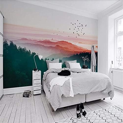 ورق حائط ثلاثي الأبعاد كبير حديث تجريدي للطيور الطائرة صور منظر طبيعي على شكل غروب الشمس وجبال الغابة الضبابية طباعة 5d قماش حريري لتزيين الحوائط وغرفة المعيشة وغرفة النوم والمكتب وغرفة الطعام