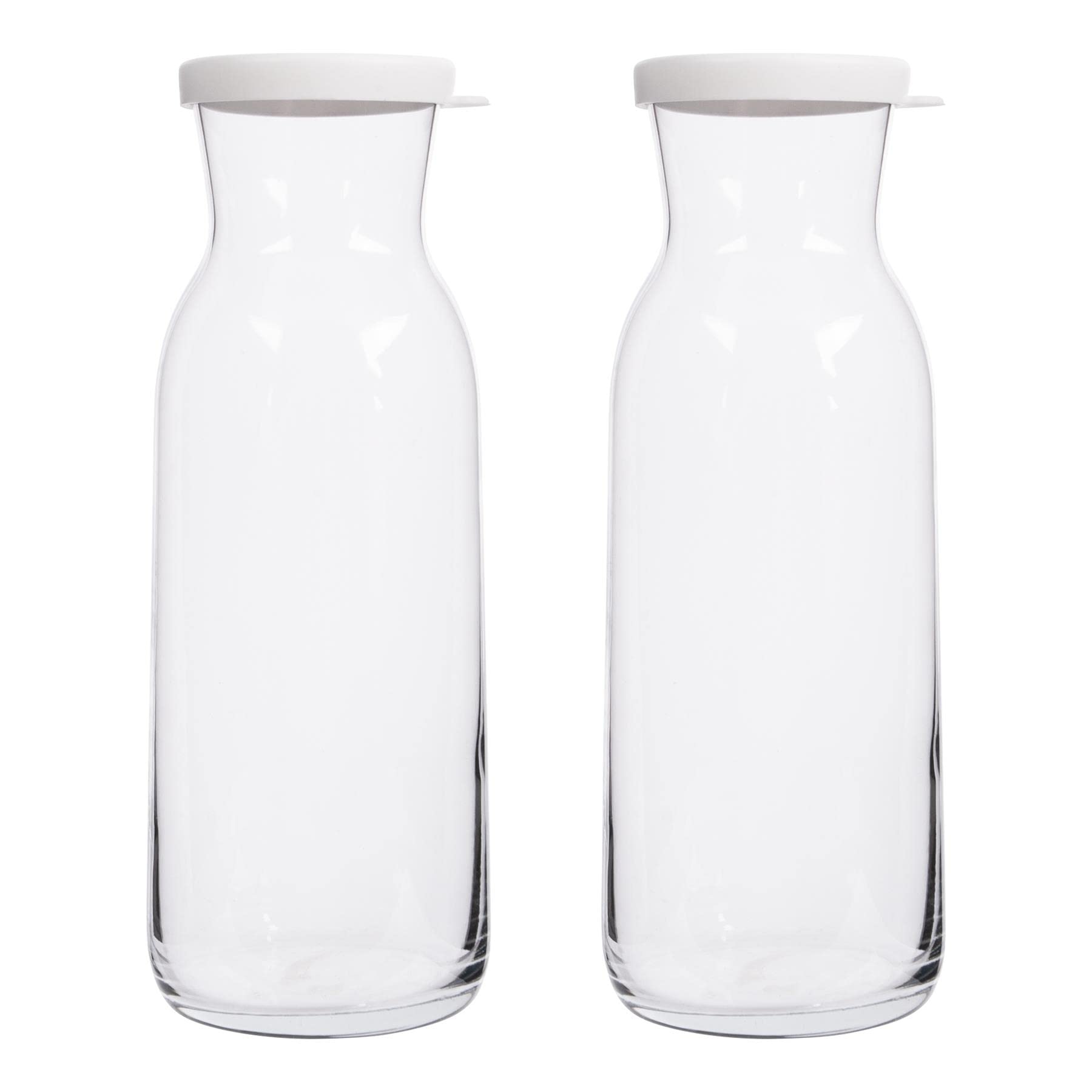 Lav White Lid 2X 1.2L Fonte Glass Carafe - Water Wine Juice Fridge Storage Pitcher Jug Set | Bedside Laundry Dispenser Bottle Jar