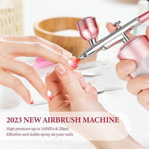 Image of Airbrush Kit Machine with Compressor, Rechargeable Handheld Airbrush, Professional Cordless Air Brush Portable for Nail Art, Makeup, Barber, Cake Decor, Painting (Rose)