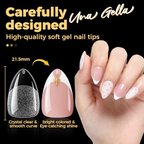 Image of UNA GELLA Almond Nail Tips, Pre-shape Short Almond Gel Nail Tips 240Pcs Full Cover Soft Gel Fake Nails No C Curve Press On Nails For Women Girl At Home DIY Salon with Box 12 Sizes