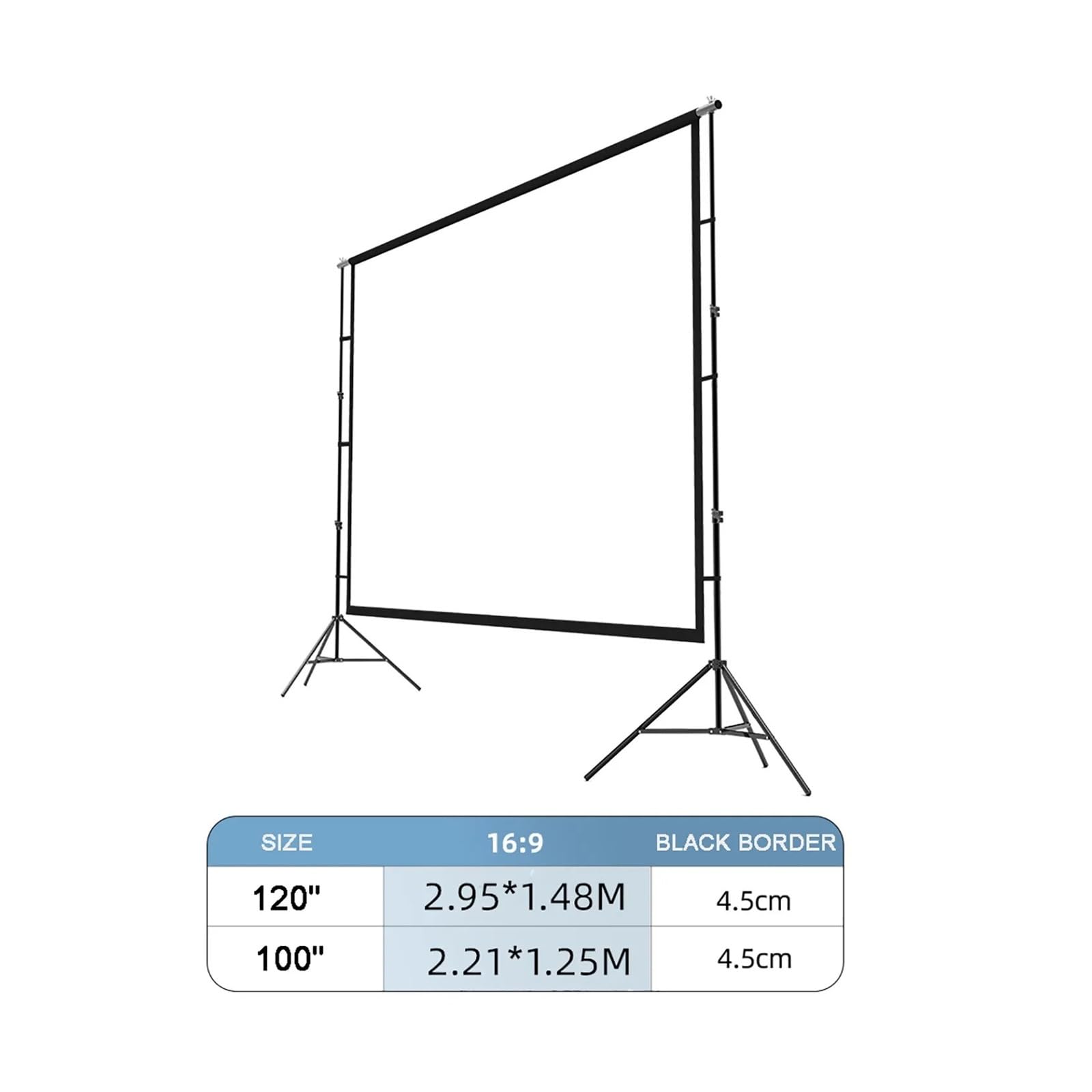 Ekran projekcyjny, Wyświetlacz HD 16:9 składany przenośny ekran projektora 4K ze stojakiem 120 cali filmowy projekcyjny wideo wewnętrzna kurtyna zewnętrzna(100 inch)