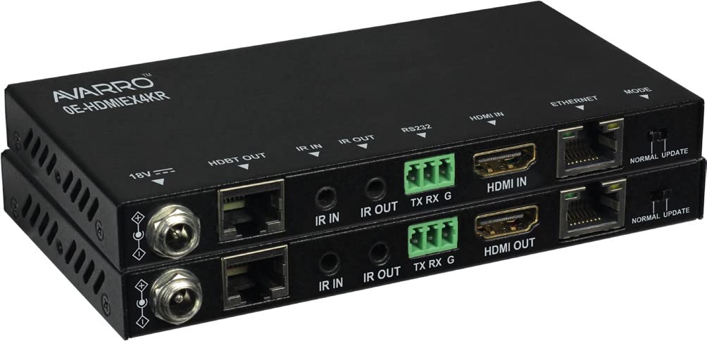 Avarro 0E-HDMIEX4KR HDMI Extender with Bi-Directional PoE, Black; 4K/UHD Capability at 60Hz; Extends RS232, IR and Ethernet Signals Pass Through Over HDBT