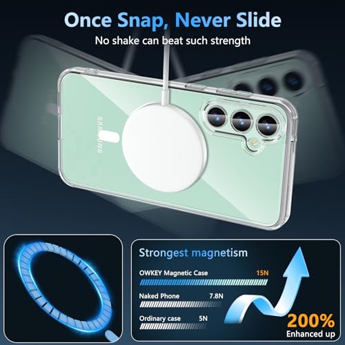 Image of OWKEY Design for Galaxy S23 FE Case 6.4'', Magnetic Galaxy S23 FE Case for Magsafe with Screen Protector [Military-Grade Protection] Shockproof Phone Case S23 fe Slim Protective case S23 FE 5G, Clear