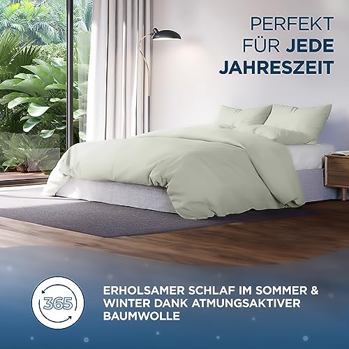 Samthus Bettwäsche 135x200 Baumwolle Satin - Oeko-Tex Made In Green - Grün – Ansicht 3
