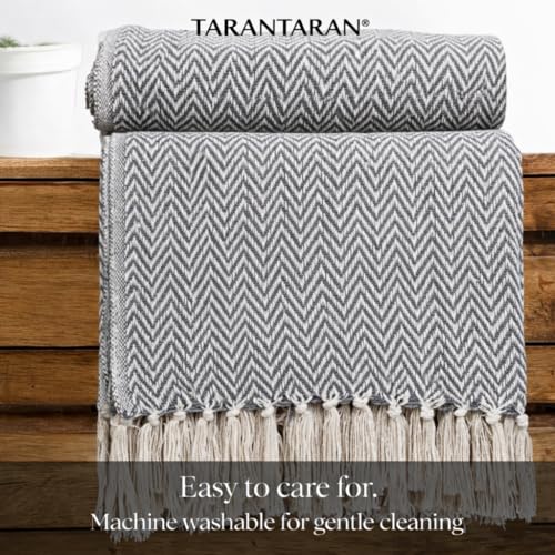 Image of Tarantaran All Season Cotton Weaved Throw Blanket for Bed /Sofa 50x70 INCHES (Grey)
