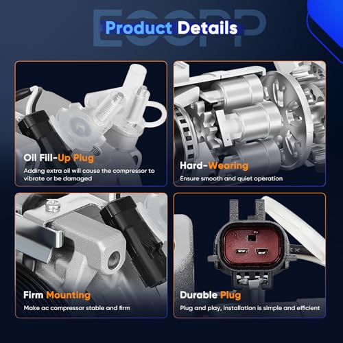 Image of ECCPP AC Compressor for Jeep for Grand Cherokee Charger Durango 2018-2021 | Fit for Chrysler 300 5.7L 6.4L 2011-2013 Fast Cooling AC Compressor with Clutch