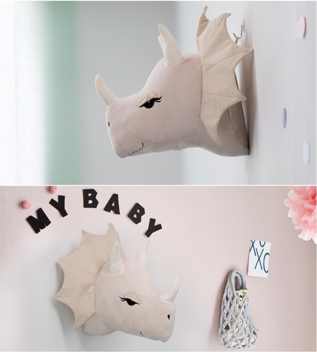 Handmade Animal Wall Hanging, Velvet Animal Head Wall Decoration, Nursery Wall Decorations Wall Art Hanging Nursery Wall Door Pendant Toys for Boys, Girls, Kids Room