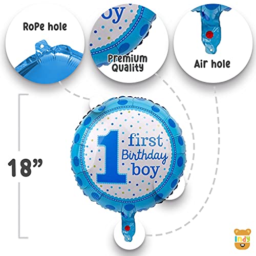 Image of ITAF Set of 5 Pcs Blue 1st Birthday Foil Balloons Decoration Kit For Baby Boy, Kids - 1 Number Blue Foil Balloon, 2 Foil Star Blue Balloons, 2 Round Foil Printed 1st First Birthday Boy Balloons