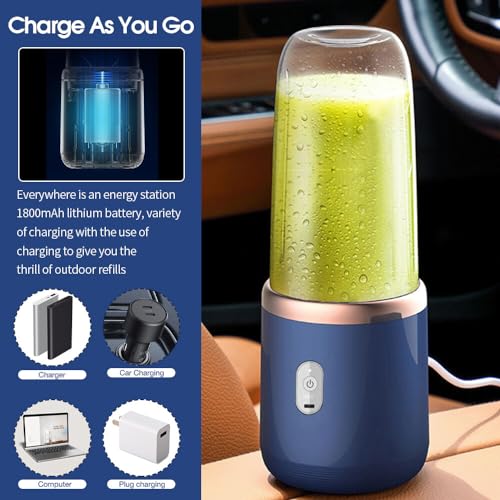 Gobesty Smoothie Maker to Go, 520 ml, draagbare mixer, smoothiemaker, draagbare blender, mini-mixer to go met 6 messen, USB-oplaadbaar, persoonlijke mixer voor gezinnen, camping, outdoor - Afbeelding 5