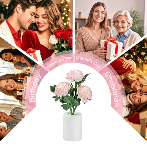Image of Artificial Pink Peony Flower Lamp, Home Decor Light Birthday Gifts for Women