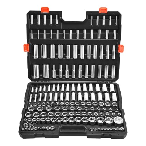 Image of VEVOR Socket Set, 163 Pieces, 3 /8 & 1 /4 & 1 /2 inch Drive Socket Tool Set, SAE and Metric, Deep and Standard, Mechanic Tool Kit with Storage Case, Chrome Plated CR-V Alloy Steel, for Automotive Repair
