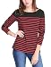 Allegra K Women Striped Round Neck Long Sleeves Stretch T-Shirt Black Red L