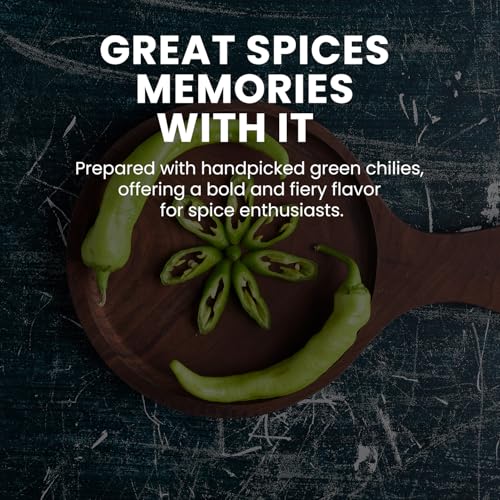 Image of Fruitaco Green Chilli Pickle - Authentic Indian Pickle with Tangy and Spicy Flavor | Perfect Side for Meal (1 Kg, Green Chilli Pickle)