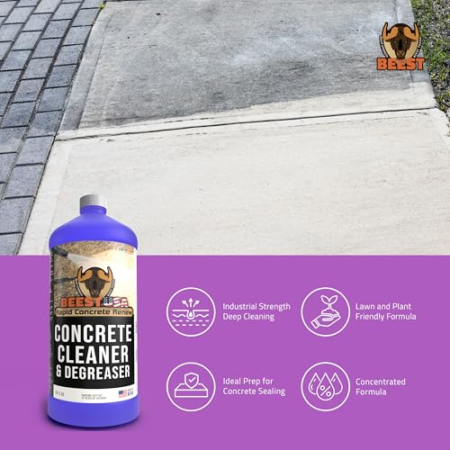 BEEST Concrete Cleaner - Makes 12 Gallons Pressure Washer Soap, Degreaser Cleaner Heavy Duty Outdoor Cleaner for Cement, Driveway, Garage Floor, Patio, Deck, Safe on Grass, 32 ounce