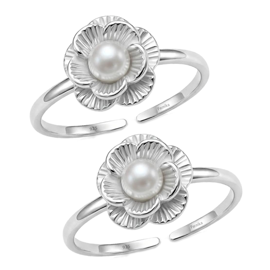 (Formerly MJ Blooming Rose Design Silver Toe Rings in Pure 92.5 Sterling Silver for Women | Pure Chandi Bichiya | With Certificate of Authenticity | (Pearl)