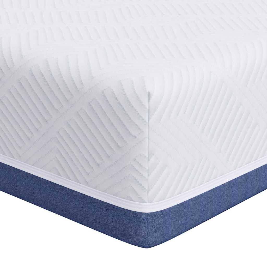 Colchón de espuma de gel, 90 x 200 cm, tejido jacquard blanco-azul, comodidad media para un sueño moderno