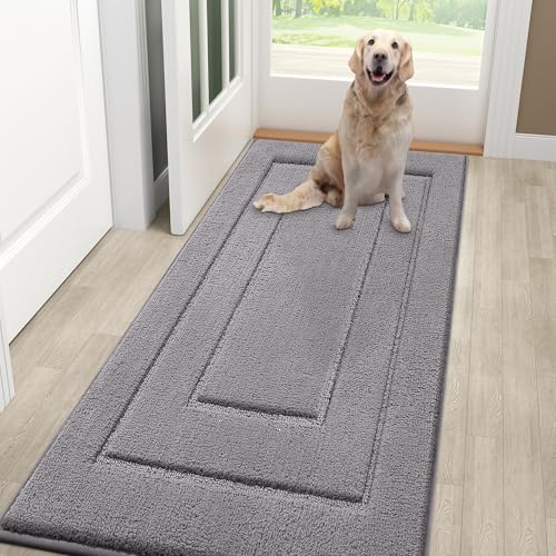 Smiry Dog Door Mat for Muddy Paws Indoor Entrance, Absorbs Moisture and Dirt Low-Profile Washable Front Door Mat for Floor Home Entryway (48x30 Inches, Grey)