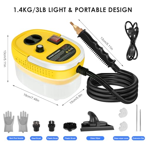 2500W Steam Cleaner, High Pressure Steam Cleaner, 1200ML Handheld Steamer Cleaning Machine with 3 Brushes, High-Temp Steamer for Cleaning Home Use, Car, Kitchen, Bathroom, Tile (Yellow) - Image 2