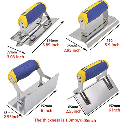 4 Pcs Corner Trowel, Stainless Steel Step and Corner Inside& Outside Angle Trowel Masonry Tools Set with Non-slip Rubber Handle - Thumbnail 2