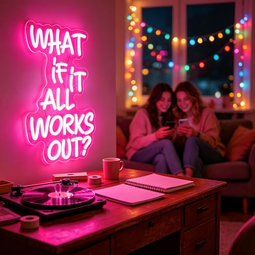 Image of What If It All Works Out Neon Sign Led Neon Lights Neon Signs for Wall Decor Light Up Sign for Birthday Party Club Gift