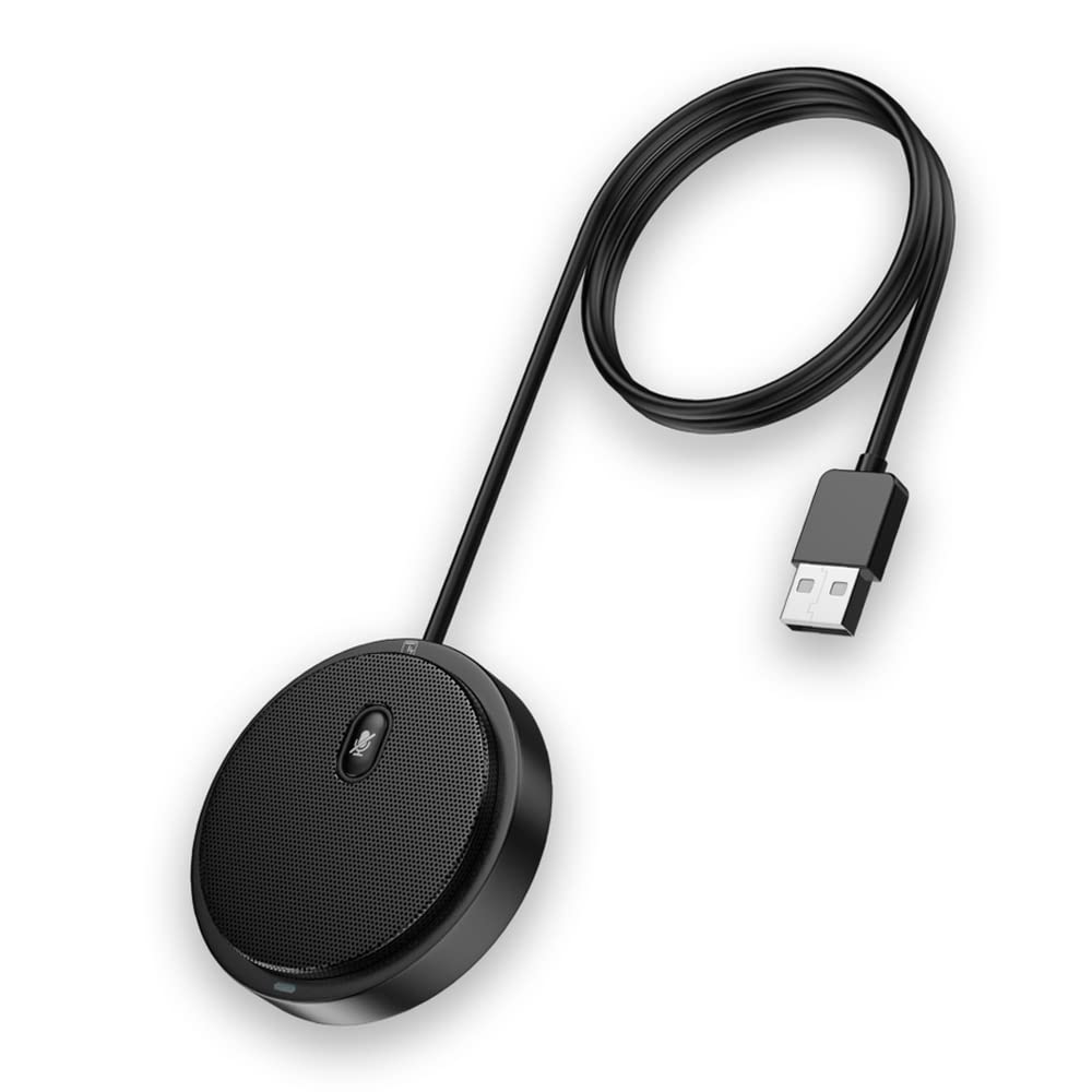 Techly 362725 Microfono USB Omnidirezionale da Conferenza con Tasto Muto Nero