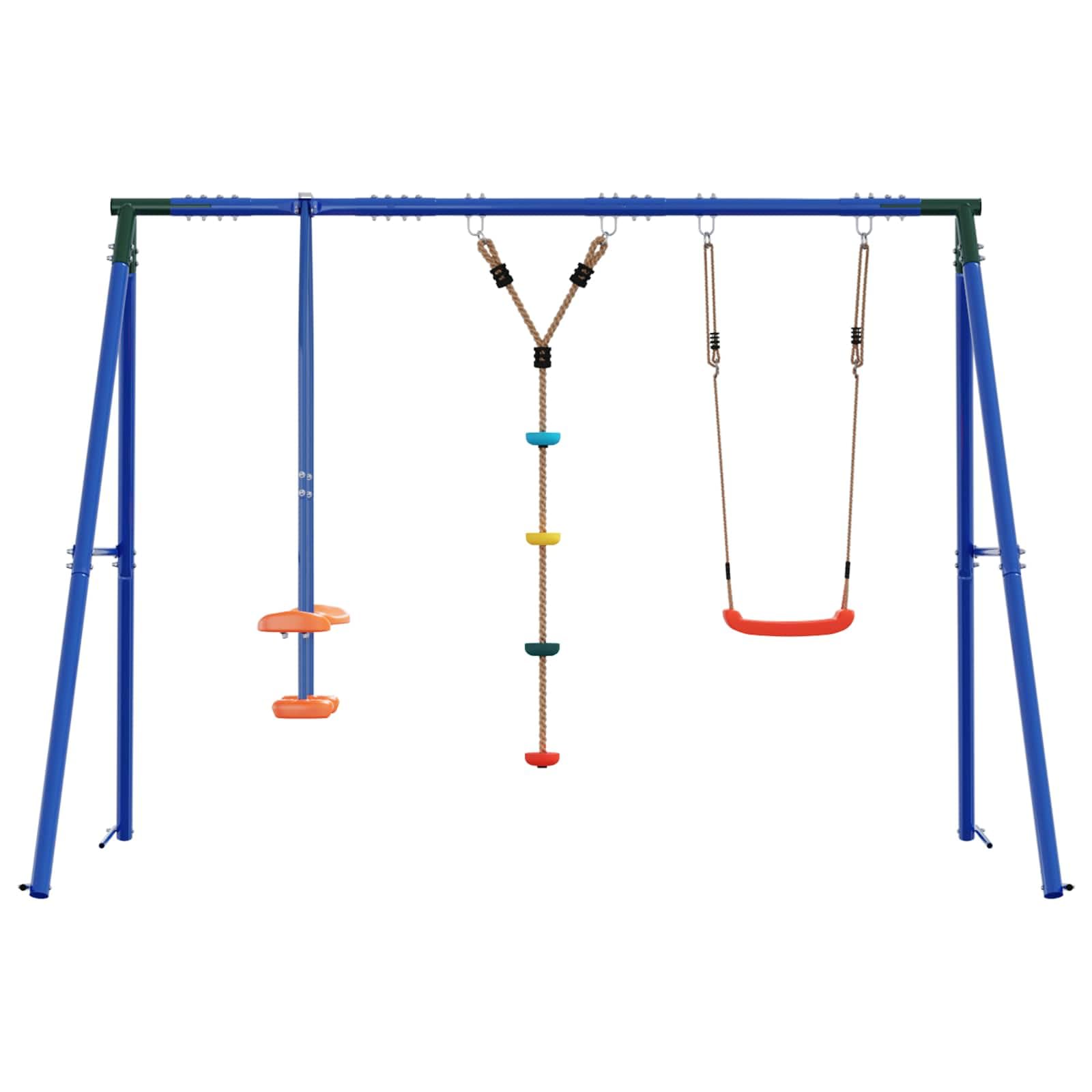 Set di altalena per esterni, multicolore, 263 x 185 x 185 cm, in acciaio PE, resistente alle intemperie, stabile telaio a A, regolabile in altezza, per bambini, giardino e parco giochi