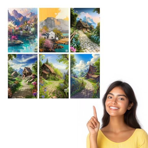 Image of SiddArtify Serene Asian - Cottage Landscape Art Print Set - 300GSM Board - 8x12 Inch - Pack of 6 Wall Room Decoration art Poster Prints