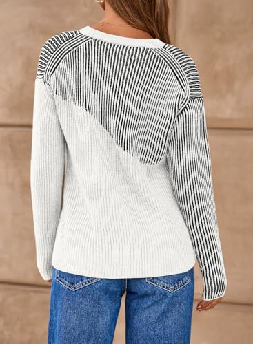 Sidefeel Womens Long Sleeve Crewneck Color Block Pullover Sweaters Casual Striped Loose Knit Tops Trendy Fall Outfits2