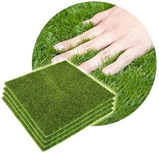 Yosoo - Tappeto di erba artificiale in plastica, effetto prato, per interni ed esterni, prato sintetico micro per decorazione, paesaggio, casa, giardino, colore: verde, 4 pezzi, 15x15cm