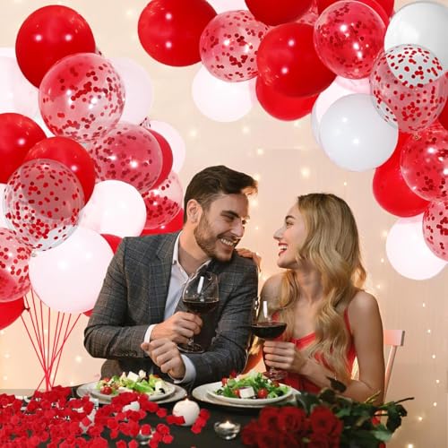 Image of Rozi Decoration Confetti Metallic Latex Balloon Theme Party | Set of 20 - Birthday Celebration Wedding Decor Balloons for Home, Lawn, Restaurants | Red (Pack of 2)