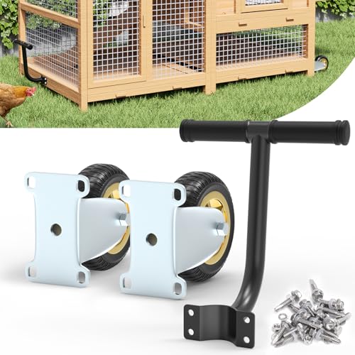 Wintcomfort Mobile Chicken Coop Wheel Kit Chicken Tractor Wheels and Lifting Handle Chicken Cage Wheels for Portable Poultry Mobilization Easy-Move Chicken Coop Accessories for Self Design