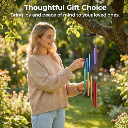 Image of Rainbow Aluminum Wind Chimes for Home Balcony Garden Outdoor Decor, 12 Tube Metal Wind Chime Hanging Decoration, Deep Relaxing Melody, Weather Resistant Porch Patio Yard Housewarming Gift