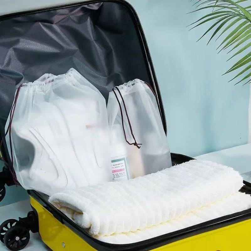 100 Pcs Translucent Drawstring Travel Shoe Bags for Travel Plastic Shoes Bag Clear Plastic Drawstring Bags Dust Bags Shoe Bags for Storage Travel Purses(Translucent, 16" x 11.8")2